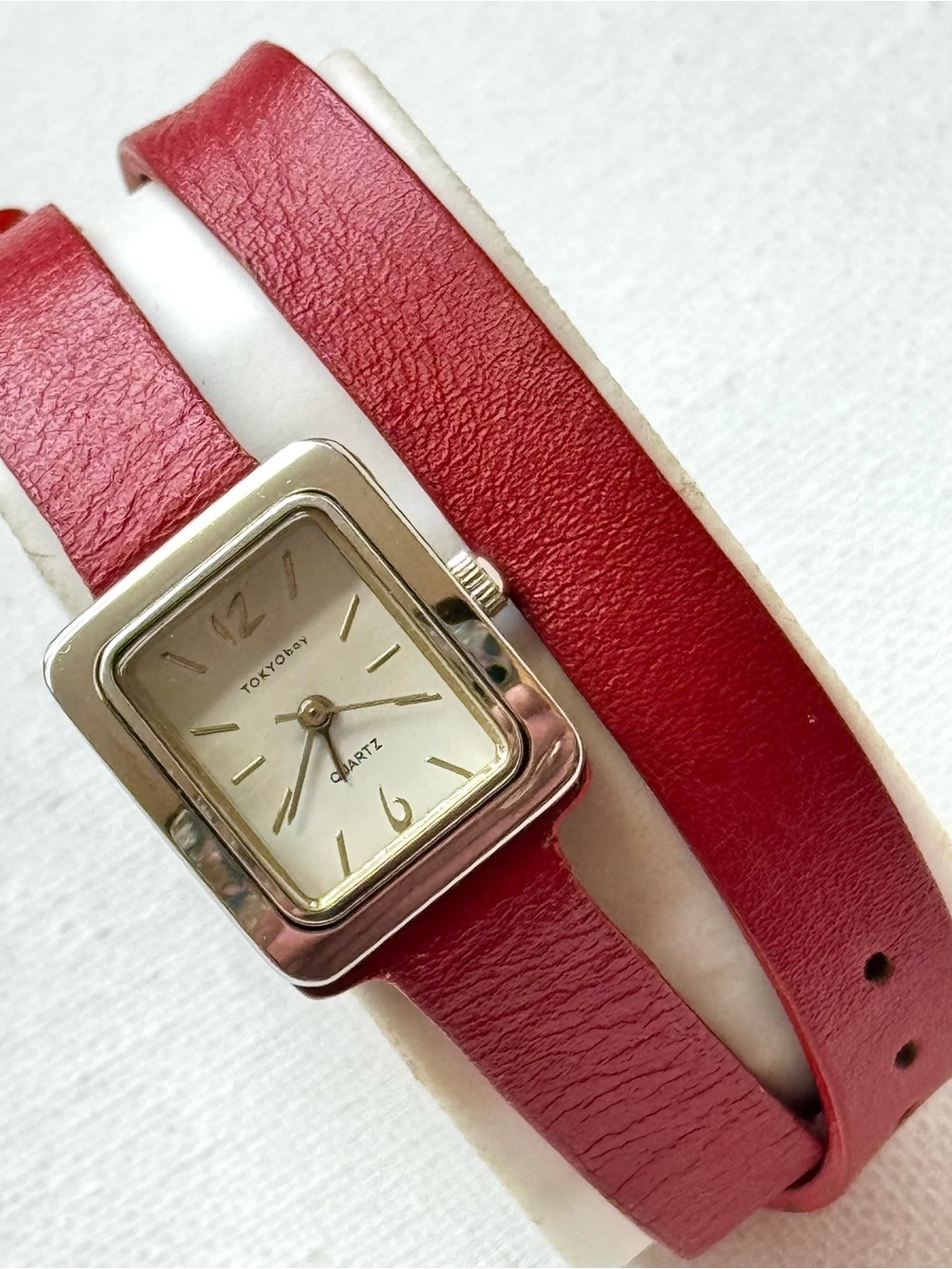 TOKYObay Women's Watch Silver Rectangle Red Leather Double Wrap Band